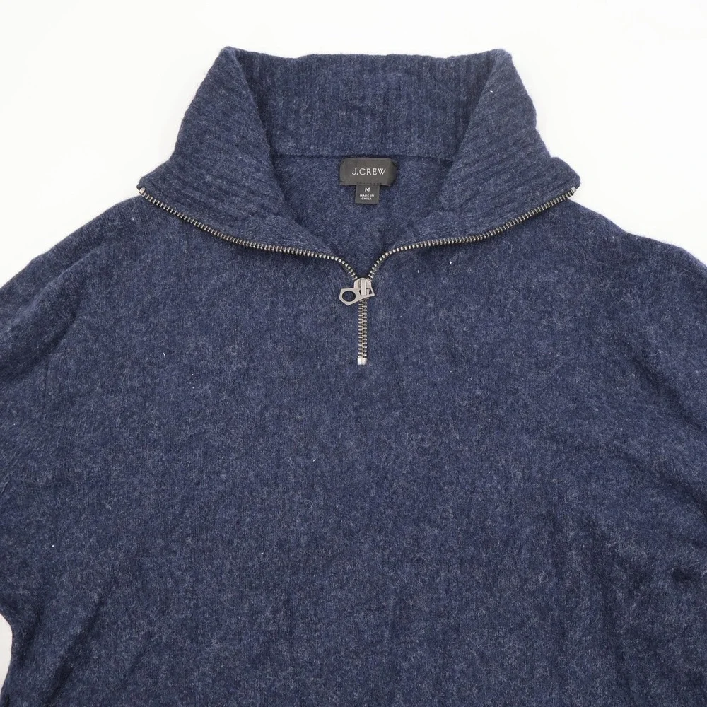 J.Crew Quarter Zip Sweater Mens Medium Navy Blue Merino Wool Blend Pullover